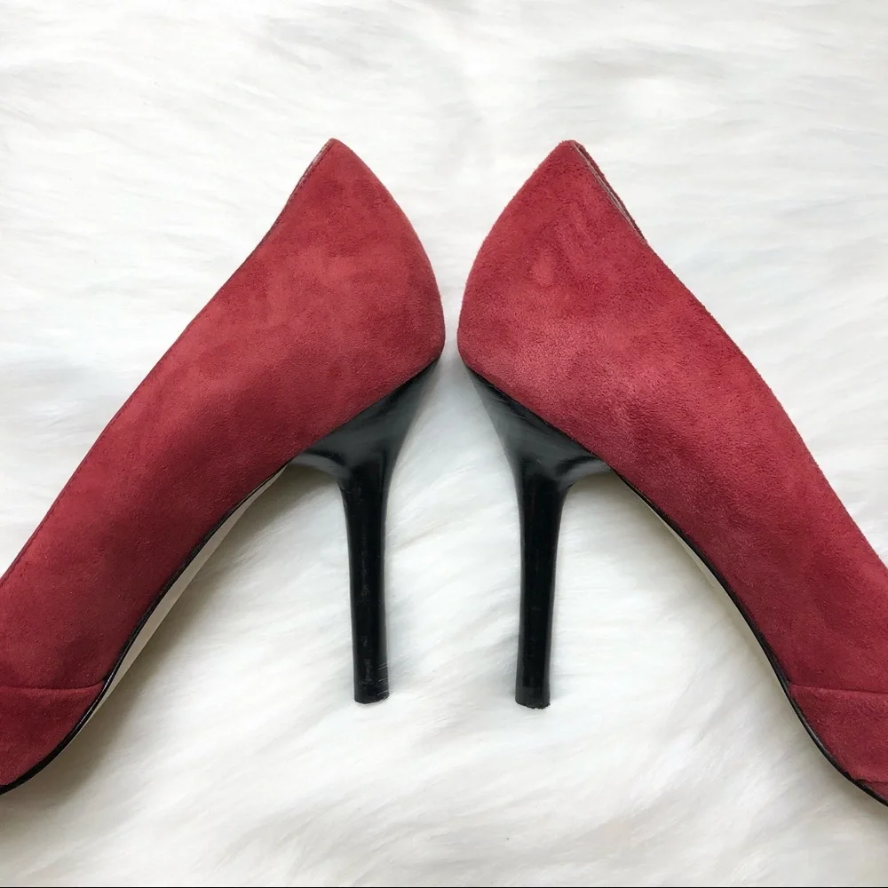 MARC FISHER Suede Leather Pumps Pleated Heels Stiletto Red Slip On Size 8M
